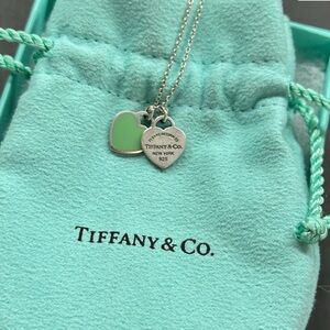 Tiffany & Co. Silver and Mint Green Heart Charm Necklace